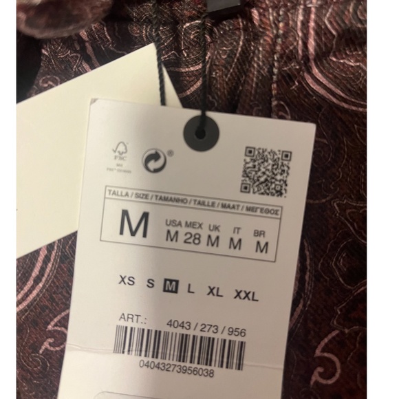 Zara burgundy and brown paisley high rise pajama style pants NWT - Picture 6 of 10